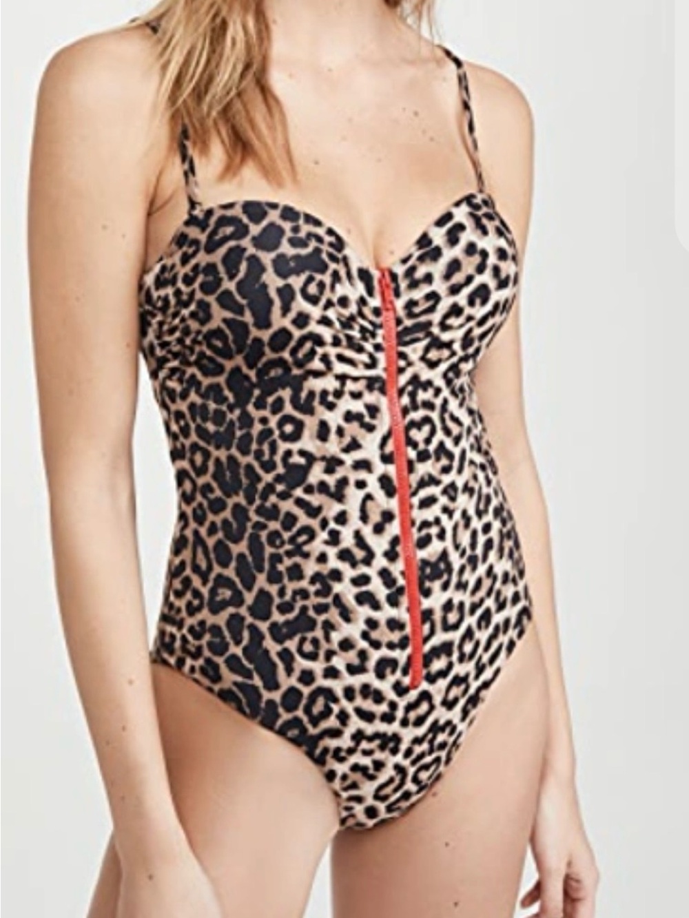 Veronica Beard Leopard Print One-Piece Swimsuit with Red Zip